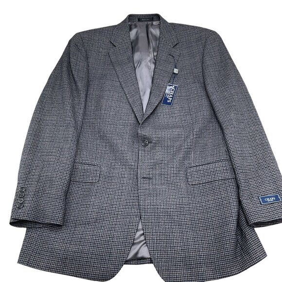 Chaps Blazer Men‎ 42L Black Gray Houndstooth Lambswool Classic Career Jacket NWT